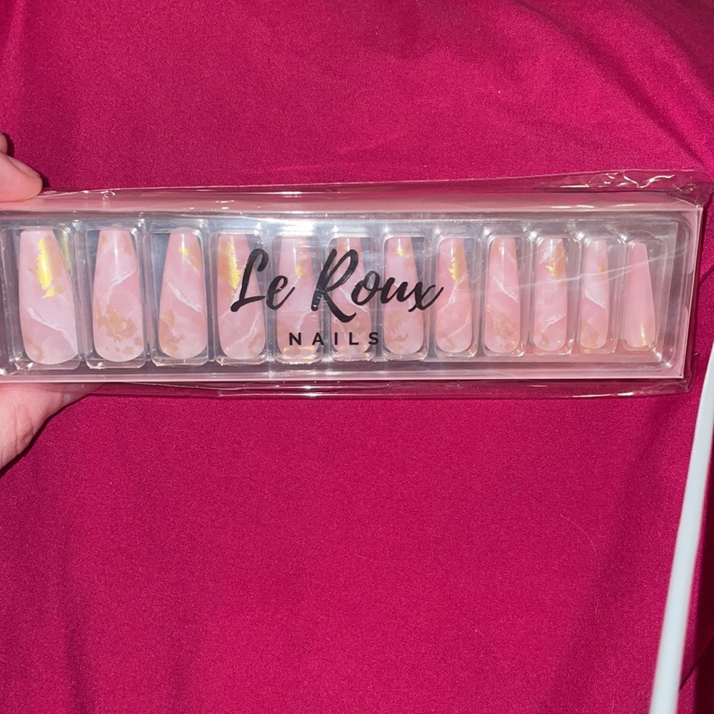 long press on nails kit pink and gold